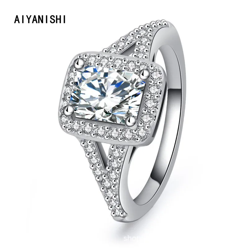 

AIYANISHI 925 Sterling Silver New Jewelry High Quality Fashion Woman Retro Sona Diamond Silver Halo Rings for Lady Party Jewelry