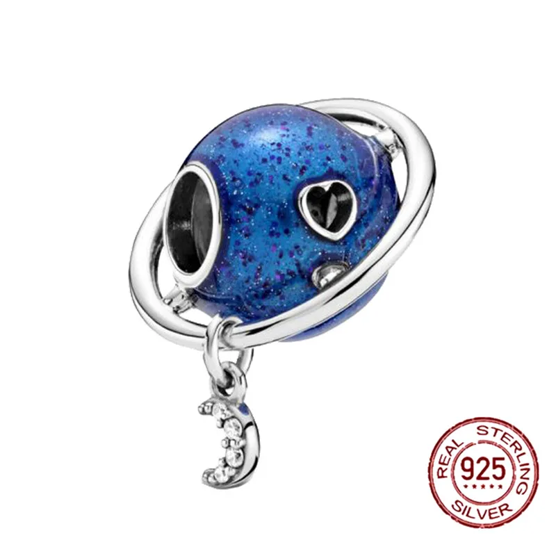

2020 Winter New 925 Sterling Silver Beads Planet Love & Moon Charm fit Original Pandora Bracelet Christmas Jewelry Sparkly