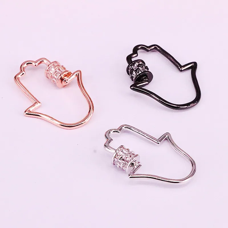6Pcs Pave Clear CZ Hamsa Hand Screw Connector Clasp Gold/Rose Gold/Silver/Black Plated For Necklace Jewelry Making | Украшения и