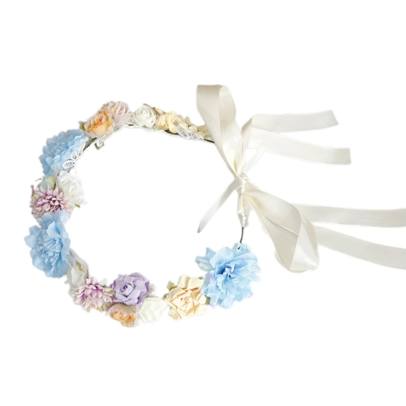

Wedding Bridesmaid Garland Colourful Flower Wreath Headband Bohemian Style Ladies Hair Accessories Adjustable Hairband
