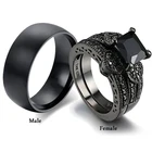 Набор колец из нержавеющей стали для мужчин и женщин, изящные Романтические черные стразы, простое широкое обручальное кольцо, ювелирные изделия