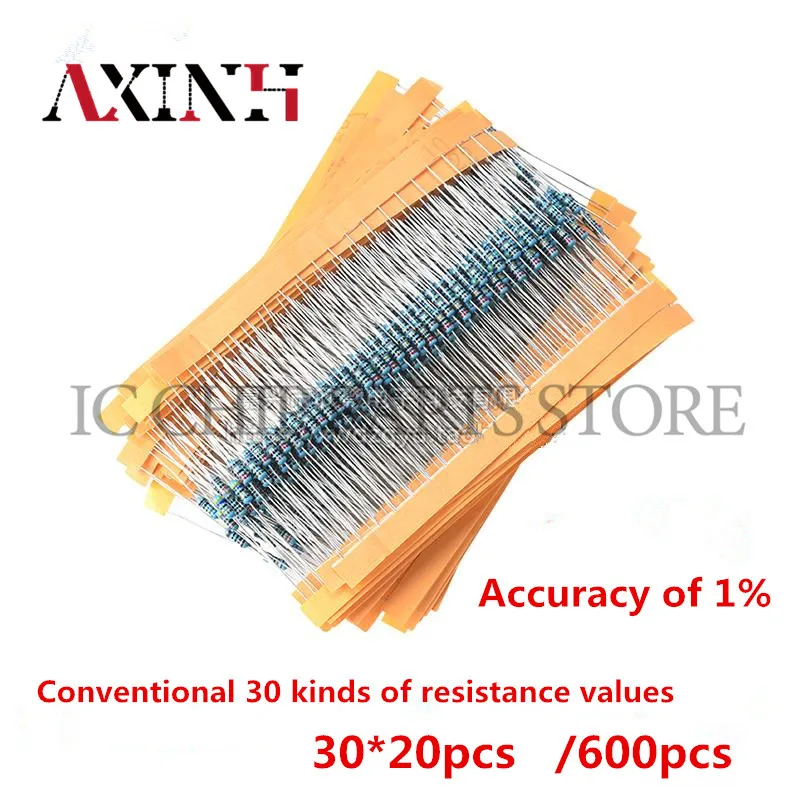 

30Values*20pcs Color ring resistance 1/4W Accuracy 1% metal film resistor Five color ring resistance package