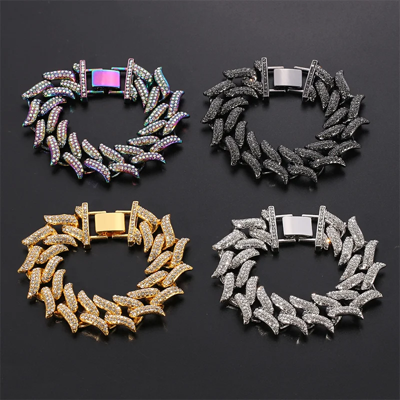 

Men's Thorns Cuban chain Men Bracelet Hip Hop Rock charm Gold Silver Color Miami Cuban Chain Bracelet Fashion Jewelry