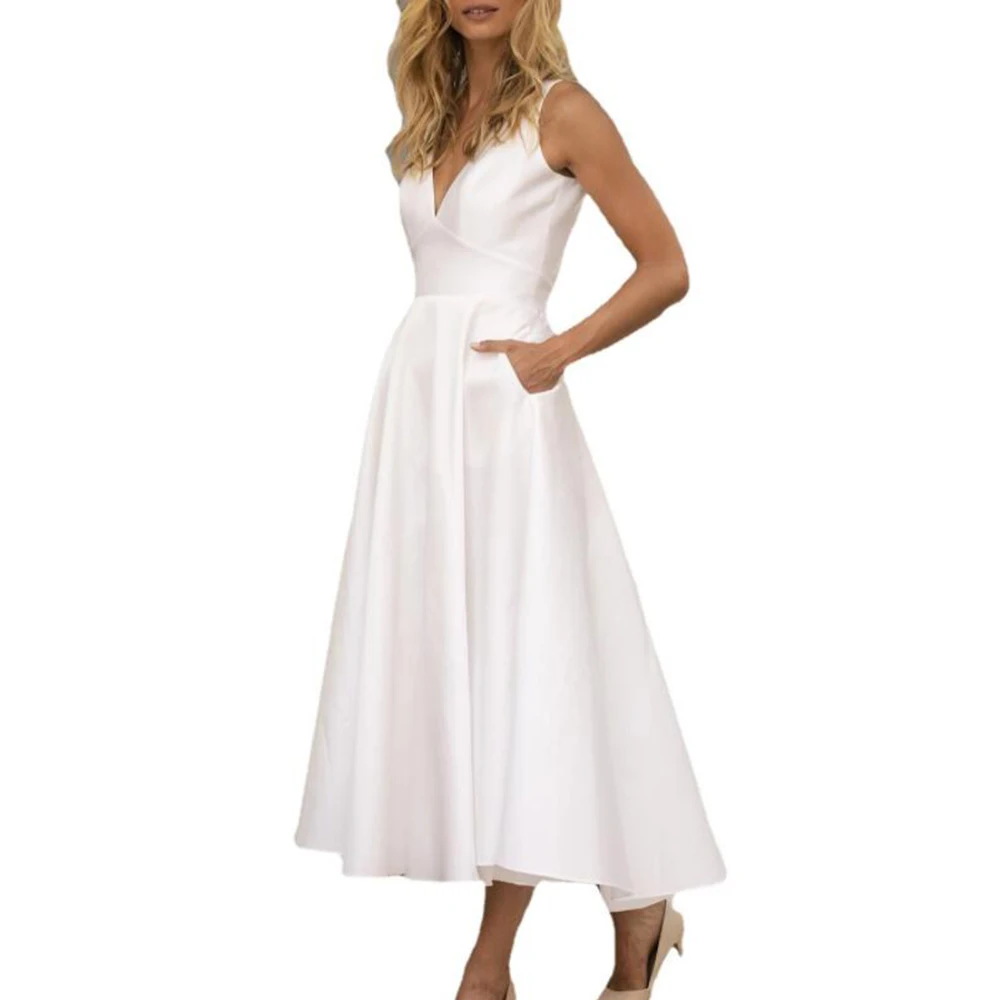 

Summer Dress Women 2021 Sexy Deep V Neck Backless Long Party Dress Casual SoPocketslid Pockets High Waist Slim Ball Gown Dresses