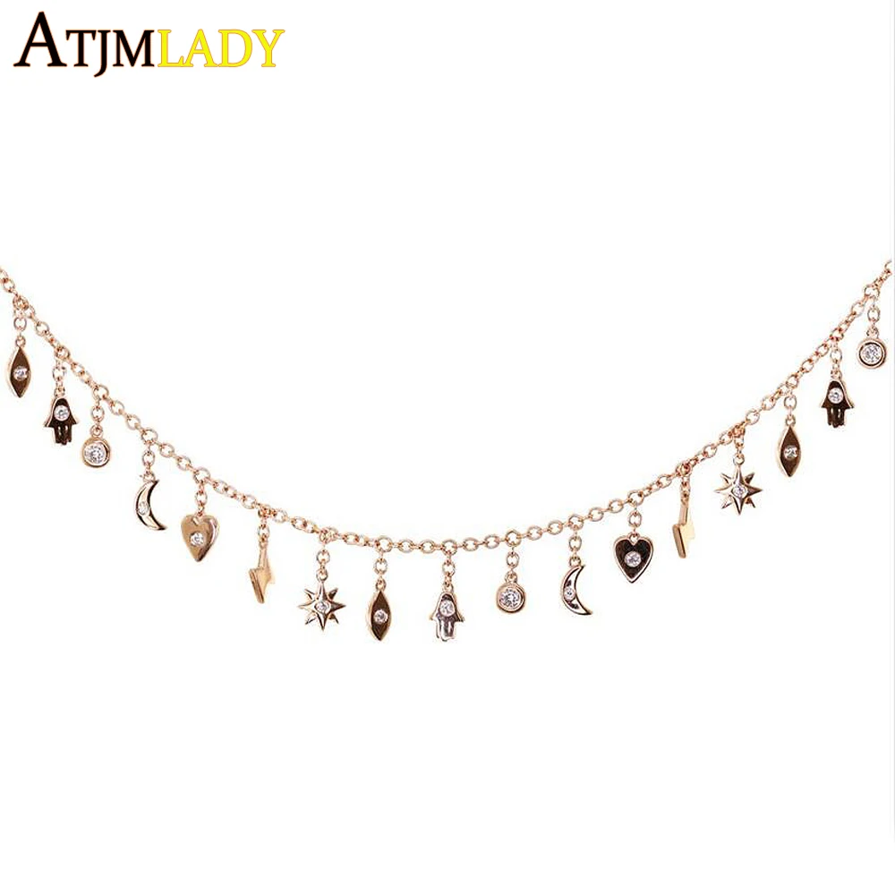 Женское колье из серебра 100% пробы с подвеской в виде Луны и звезды|Ожерелья| |