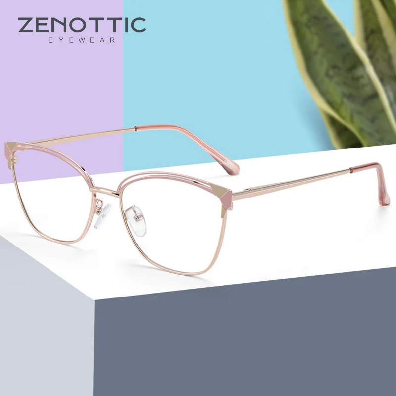 

ZENOTTIC Fashion Cat Eye Anti Blue Light Glasses Women Luxury Design Metal Optical Eyeglasses Frame Anti Glare Computer Eyewear