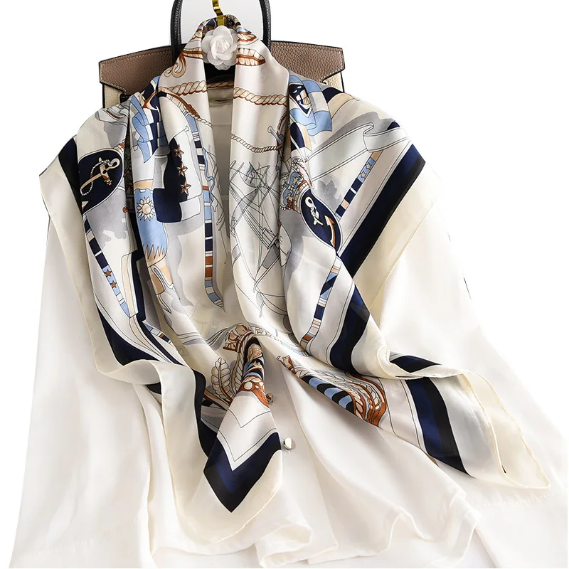 

New Navy Sailing Sea Printing Silk Scarf 90*90CM Square Small Neck Scarfs Professional scarves pashmina Sunscreen scarf Bandana