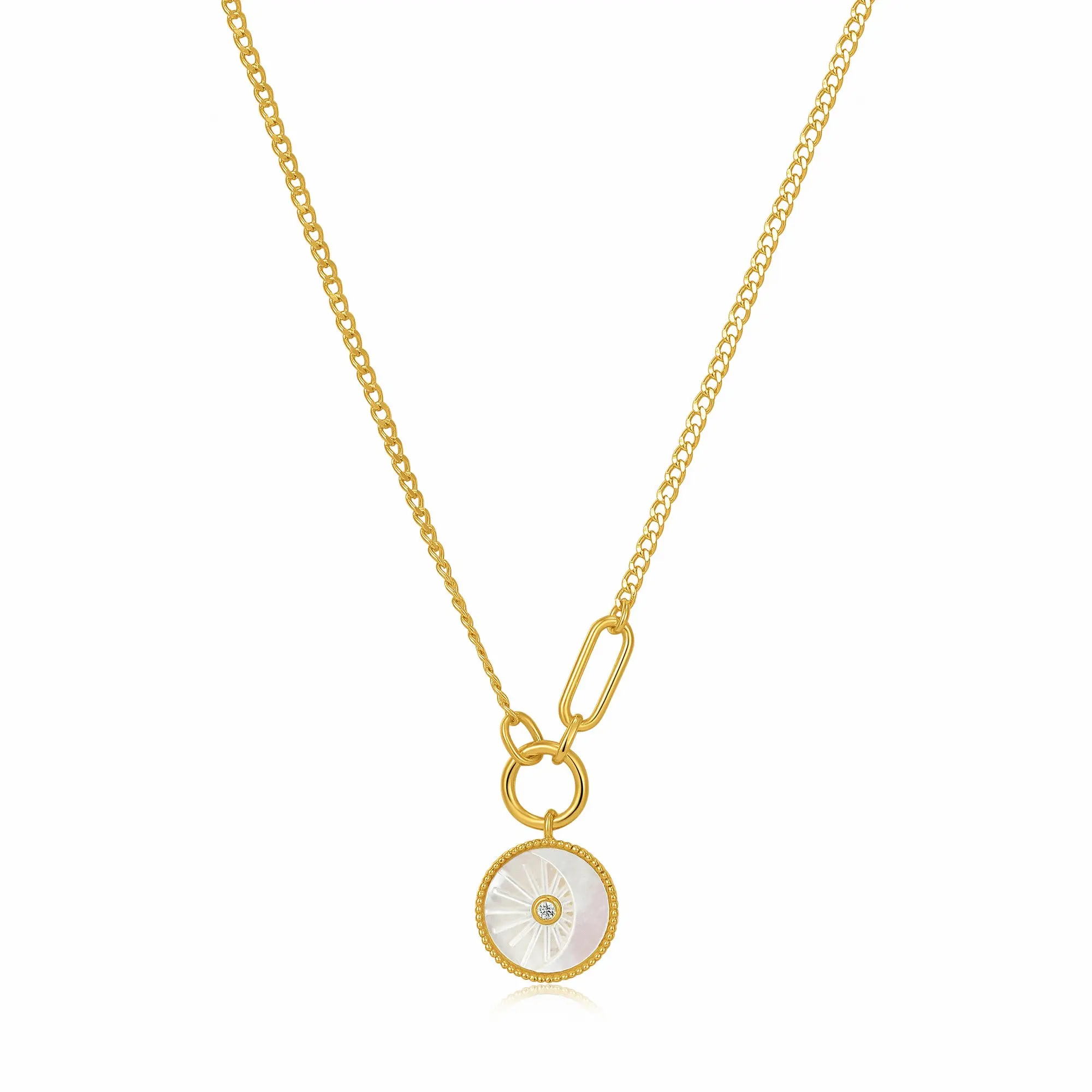 

Gold Compass Emblem Shell Engraved Necklace With Cubic Zirconia Stone For Women Luxury Quality 2021 New Trend Designer Jewelry