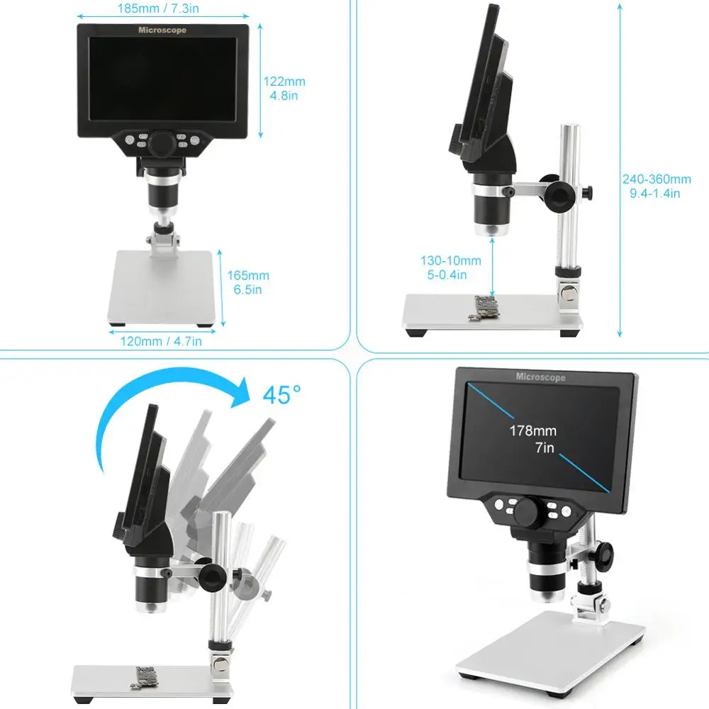 G1200 портативный цифровой микроскоп HD 12MP 1-1200X 7-дюймовый многофункциональный