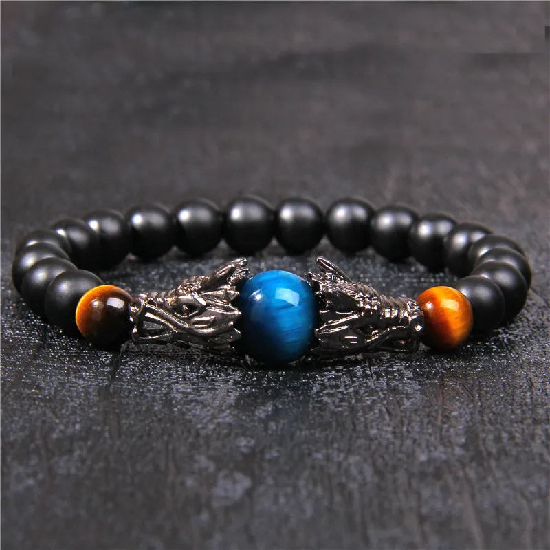 Браслет "тигровый глаз" для женщин Pulseira Masculina мужские ювелирные изделия дракон Bileklik Pulseira 8 мм каменные бусины эластичные мужские браслеты