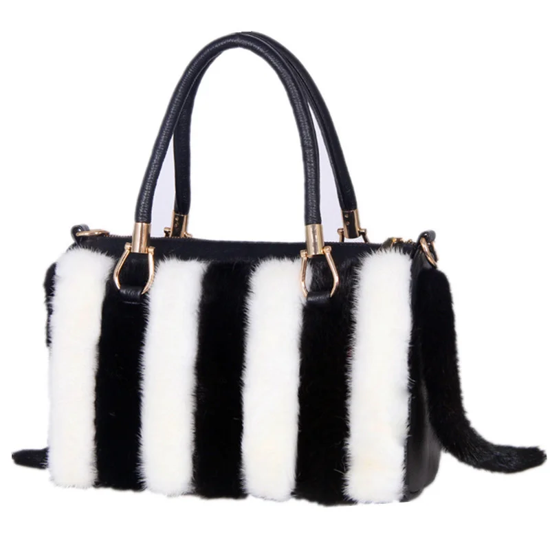 100% Ladies Mink Fur Handbag Shoulder Bag Fashion Fur Lady Messenger Bag Soft Plush Girl Purse Handbag