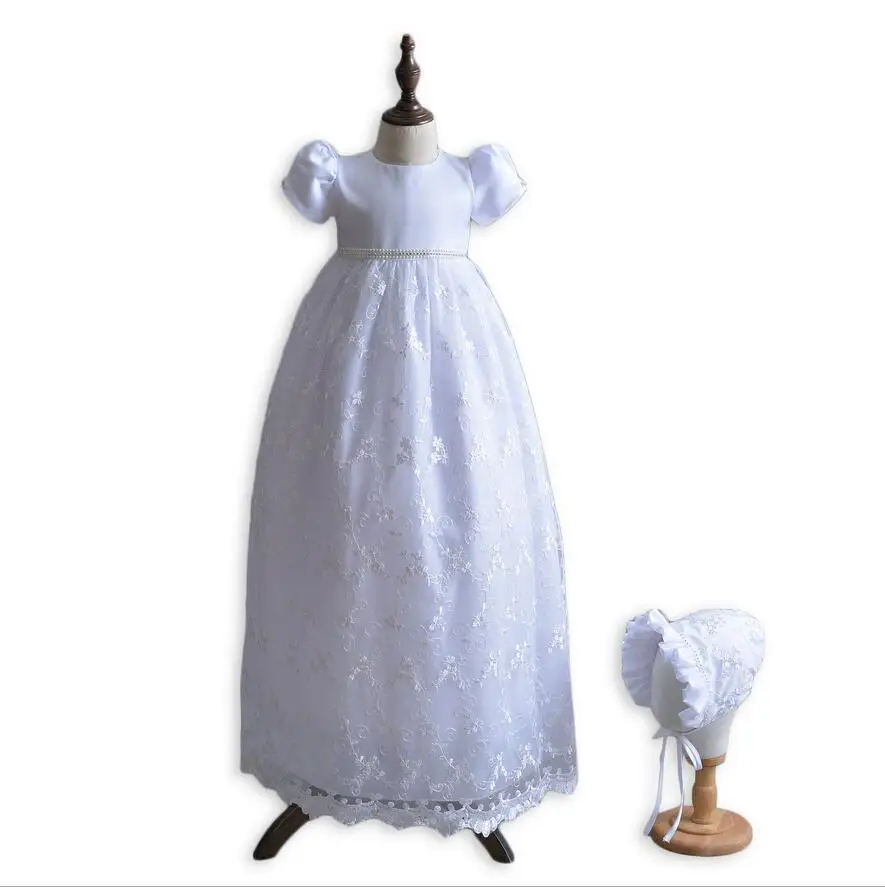 Детское платье для крещения девочек белое новорожденных с вышивкой бисером и