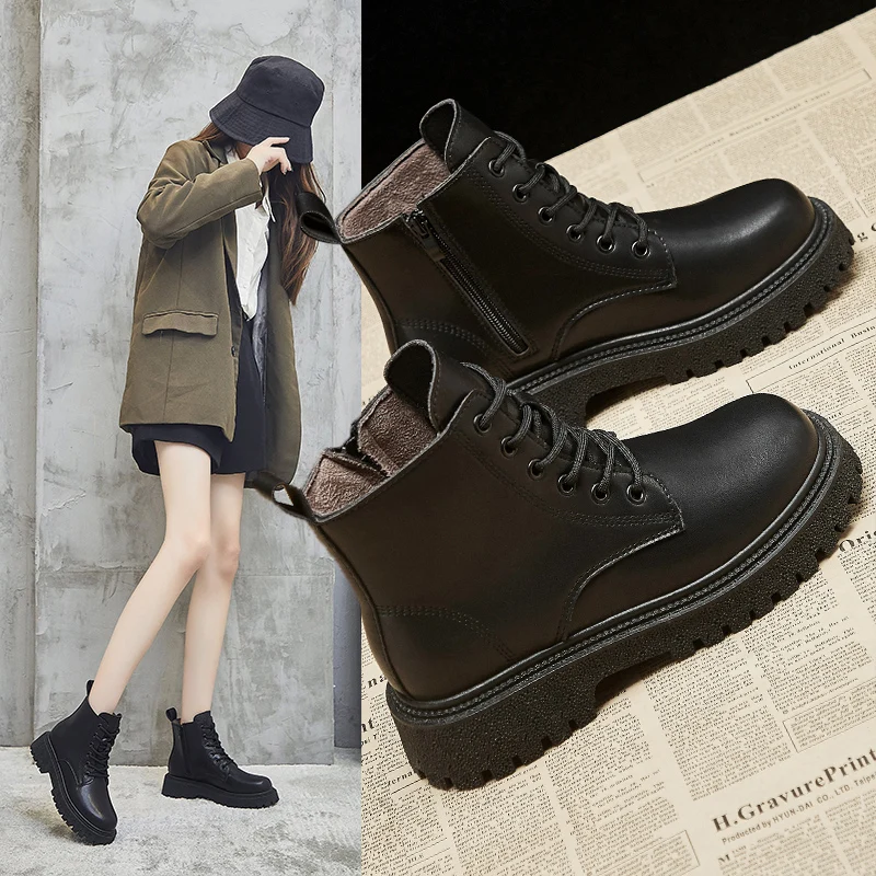 Ботинки женские зимние из натуральной кожи на платформе ботинки челси воловьей