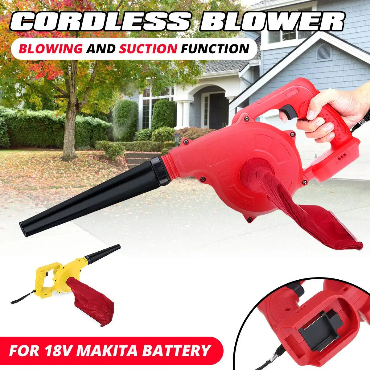

1500W Cordless Electric Air Blower & Suction Handheld Leaf Computer Dust Collector Cleaner Power Tool for Makita 18V Battery
