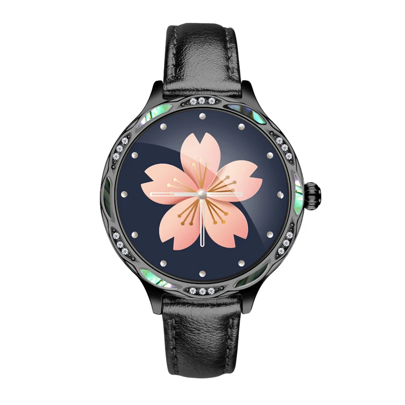 Leather-Black Eseed M9, умные часы для женщин, IP68, водонепроницаемые, 150 мА/ч, долгий режим ожидания, 1,04 дюймов, цветной экран, монитор сердечного ритма для andriod ios - Цвет: Leather-Black