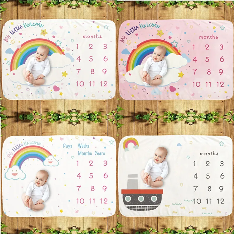 

Baby Monthly Record Growth Milestone Blanket Newborn Photography Props Children Photo Creative Rainbow Background Cloth Infant