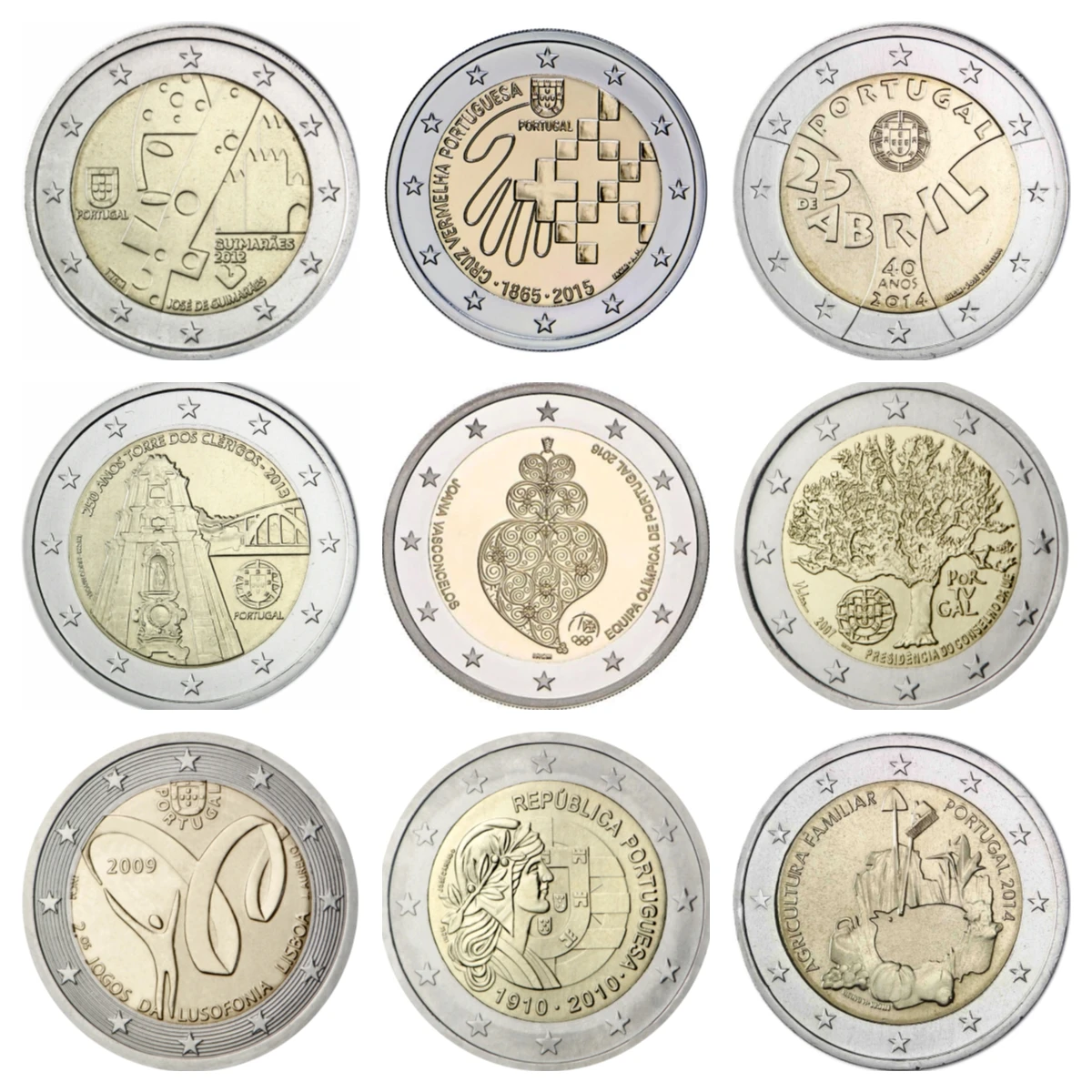 Оригинальные монеты Португалия 2 доллара США 2009-2020 европейская Красивая памятная