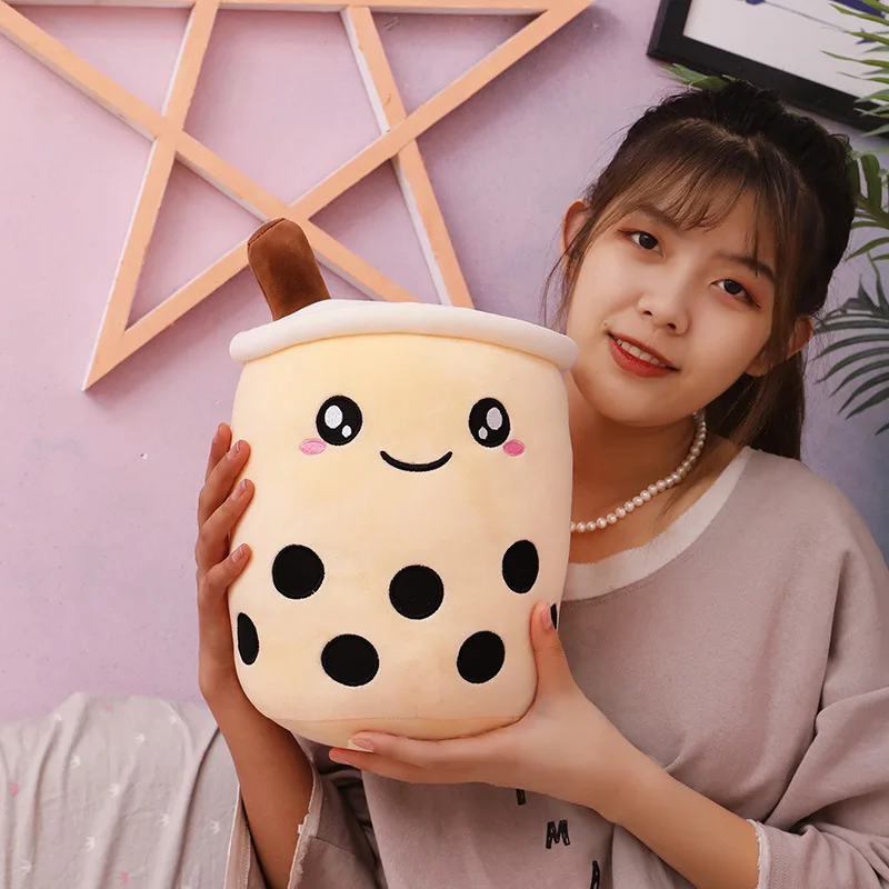 

24cm Cute Fruit Drink Plush Stuffed Soft Pink Strawberry Milk Tea Plush Boba Tea Cup Toy Bubble Tea Pillow Cushion Kids Gift