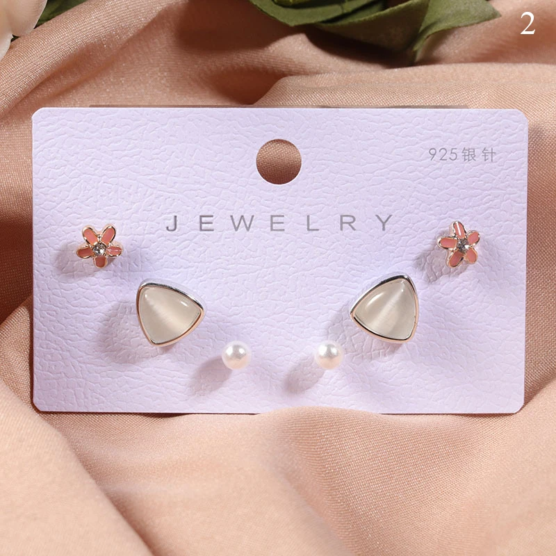 

2020 Fashion Hot sold Cartoon Cute Stud Earrings Sets Opal Simple Lovely Rhinestone 3Pairs/Set Sweet Women Earrings Ear Studs