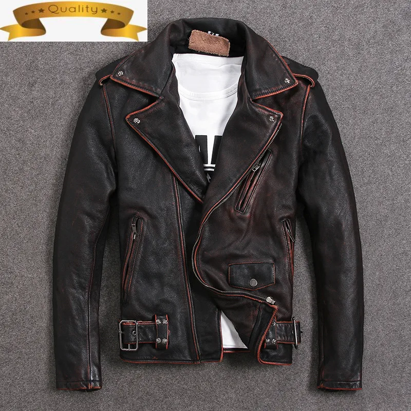 

Мужская кожаная куртка, винтажная мотоциклетная куртка из натуральной кожи, мужское пальто из коровьей кожи, весна-осень 2021, Cuero, Pph343