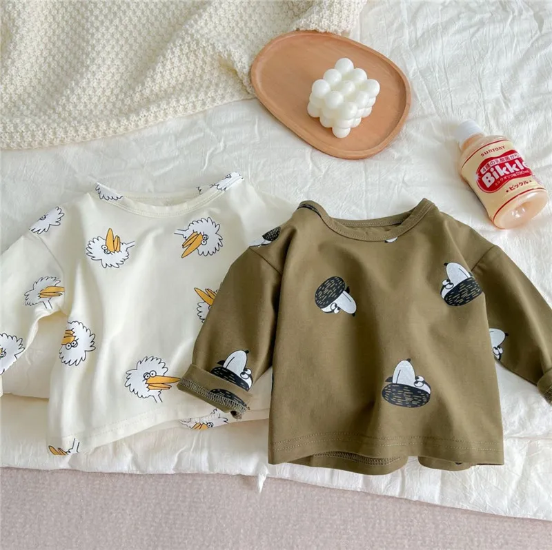 

EnkeliBB 6M 9M 12M 24M Baby Boy Girl Casual T-shirt O-neck Cotton Made Long Sleeve Basic T-shirt All-over Print Toddler Tees