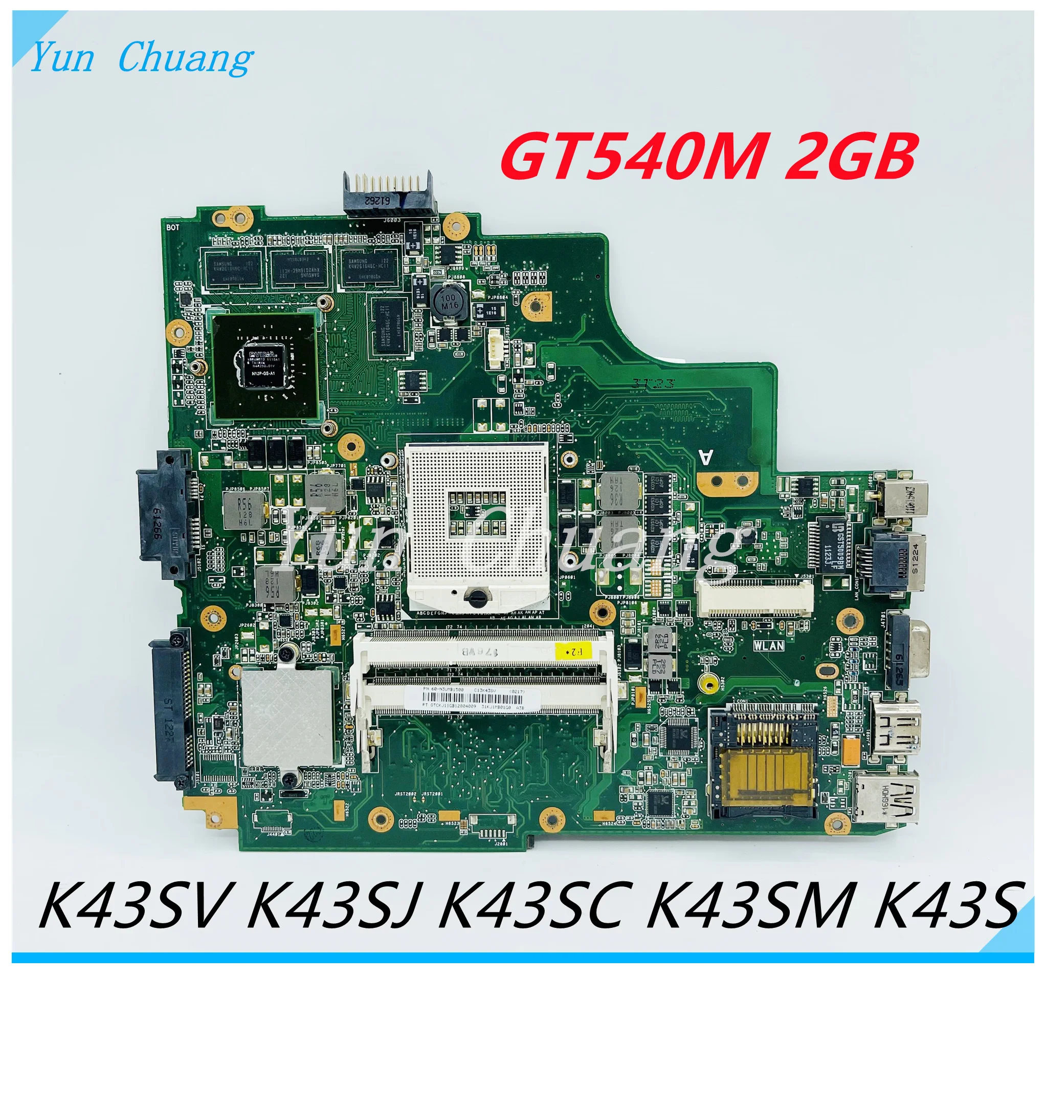 Материнская плата K43SV для ноутбука ASUS K43SJ K43SC A43S X43S K43S материнская HM65 GT540M 2 ГБ DDR3 100%