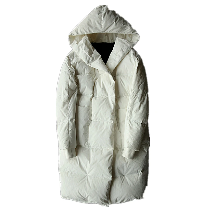

Куртка женская утепленная, длинное пальто с белым гусиным пухом, свободная парка оверсайз с капюшоном, зимняя верхняя одежда, осень-зима