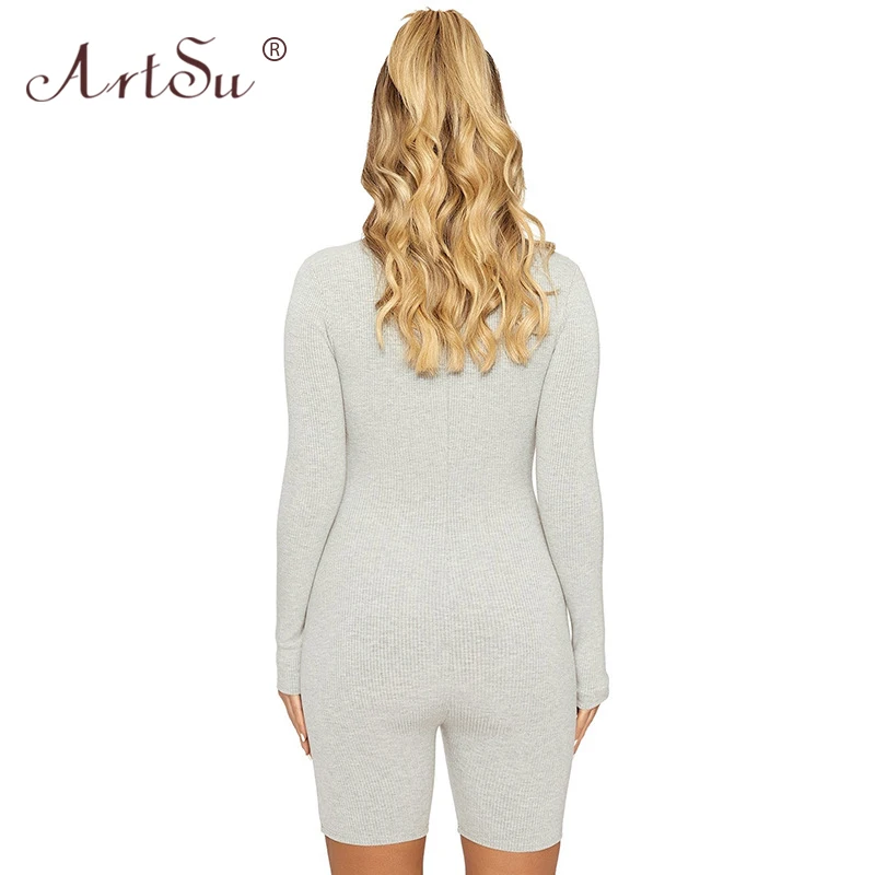 Женский трикотажный комбинезон с длинным рукавом ArtSu черный или серый облегающий