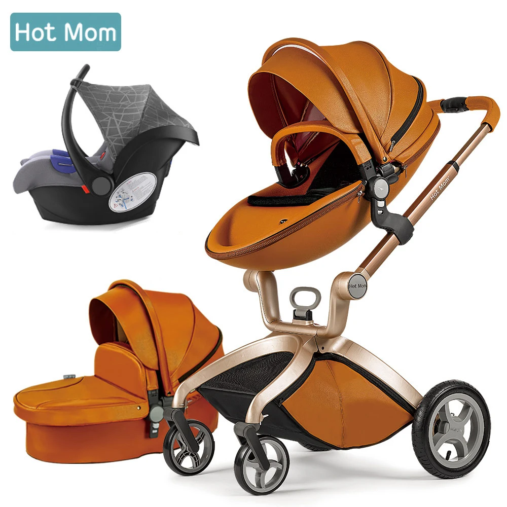 Brown car seat Детская коляска 3 в 1, популярная туристическая система для мам, высокая прогулочная коляска с люлькой в, складная коляска для новорожденных, F22 - Цвет: Brown car seat