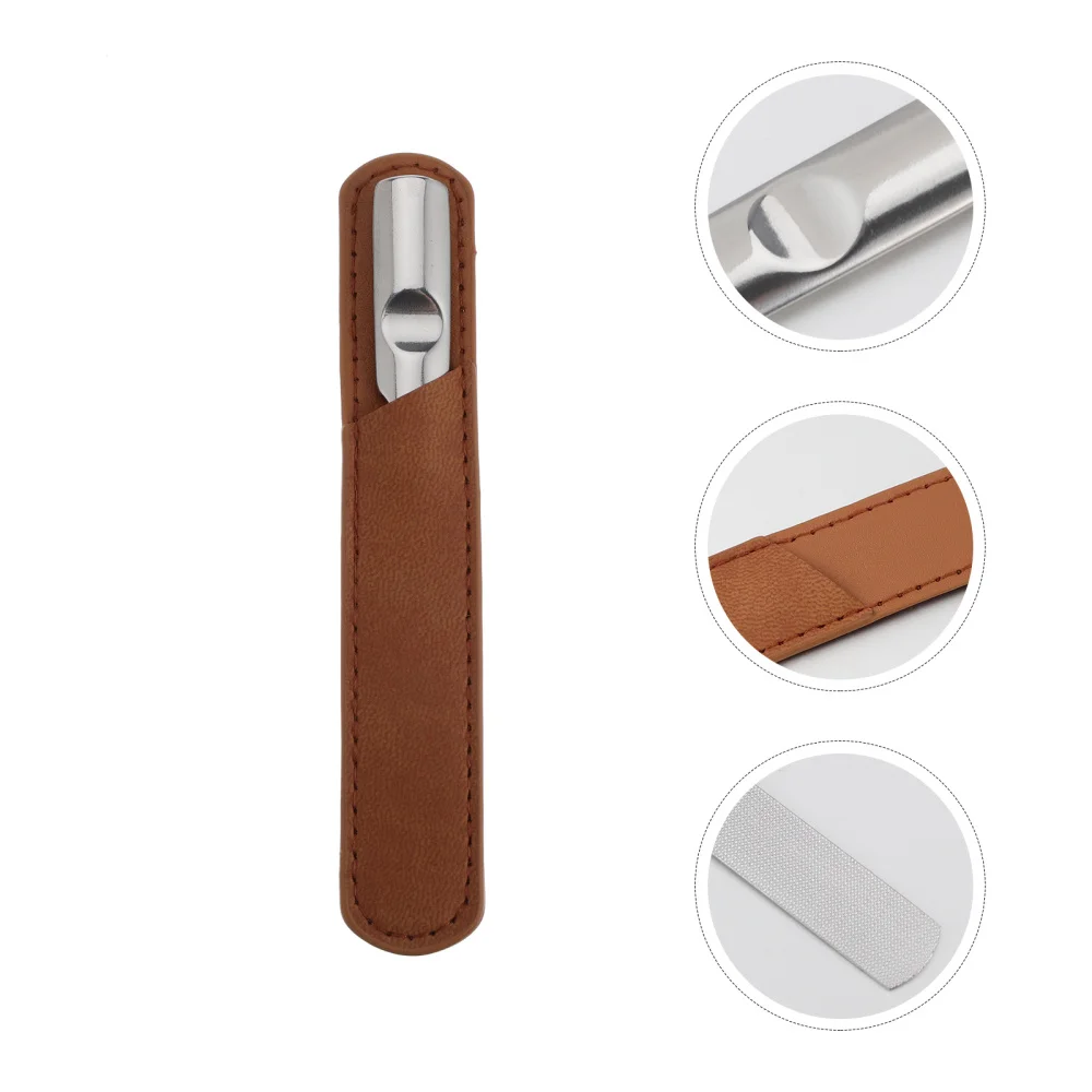 

Nail Polisher File with Leather Case Stainless Steel Professional Manicure File