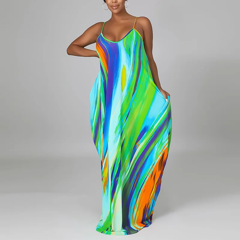 

Summer Spaghetti Strap Casual Loose Maxi Dress