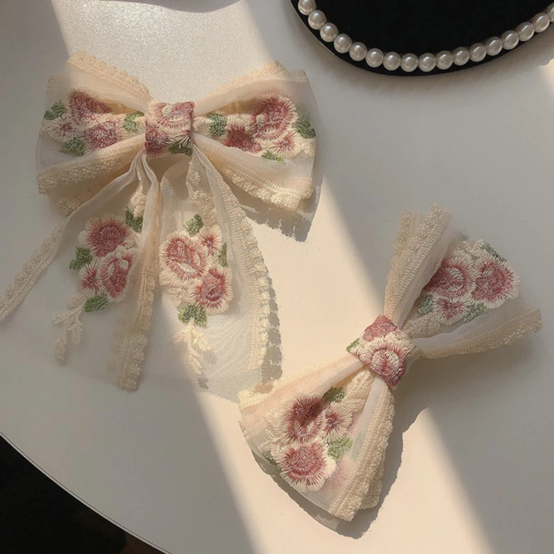 

Hair Clip Bow Knot Hairpins For Women Ponytail Elegant Spring Clip Hair Barrette Hairpin Hair Accessories Embroidery Hairgrips