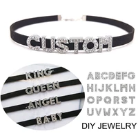 black soft leather customized rhinestone english letter choker collar personalized custom name necklace for women diy gifts