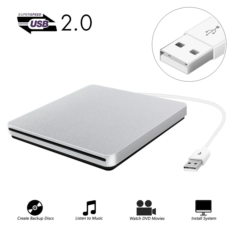 

USB2.0 ультратонкий внешний DVD-привод с ингаляционным приводом, оптический привод, Дубликатор дисков для Macbook, ноутбука, ПК, серия Window, для рабоч...