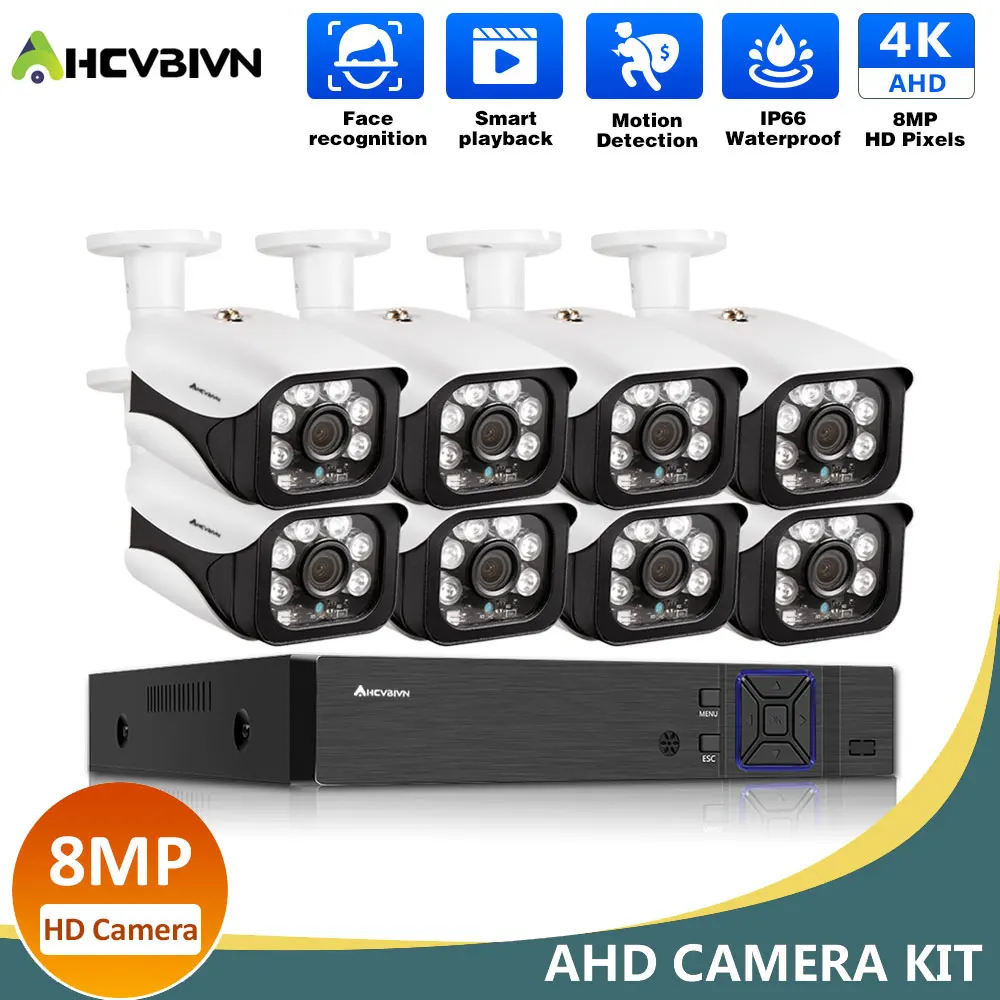 

AHCVBIVN Video Surveillance Kit 8MP HD Outdoor CCTV System 8CH 4K DVR 8Pcs AHD Waterproof Camera Video Surveillance System Set