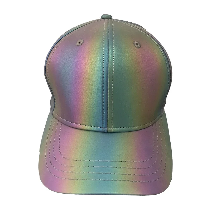 

Colorful dazzle color reflective baseball cap hip-hop glow-in-the-dark rainbow hat sunshade hats for men and women