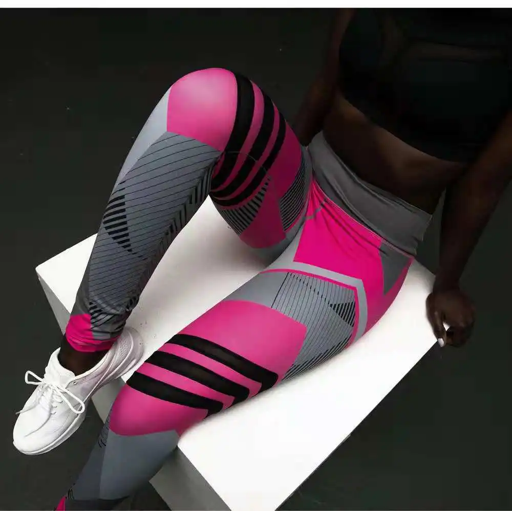 

Women Quick Dry Sport Fitness Geometric Printed Sports Pants Yoga Pants Leggings Slim Tights Trousers For Women S-XXXL 2021