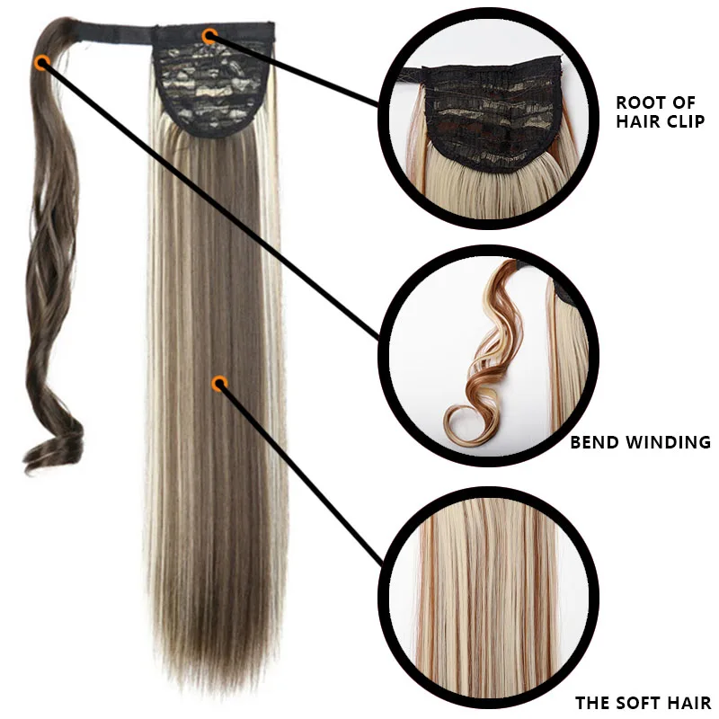 Длинные прямые заколки FEELSI 22 дюйма хвост искусственные волосы конский шиньон с