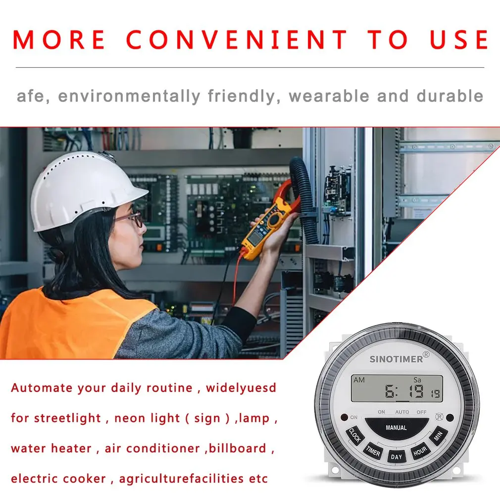 

TM619H2-G 7 Days Weekly Programmable Digital Timer Lighting Switch Output 220V Voltage Inside Battery With Dustproof Cover