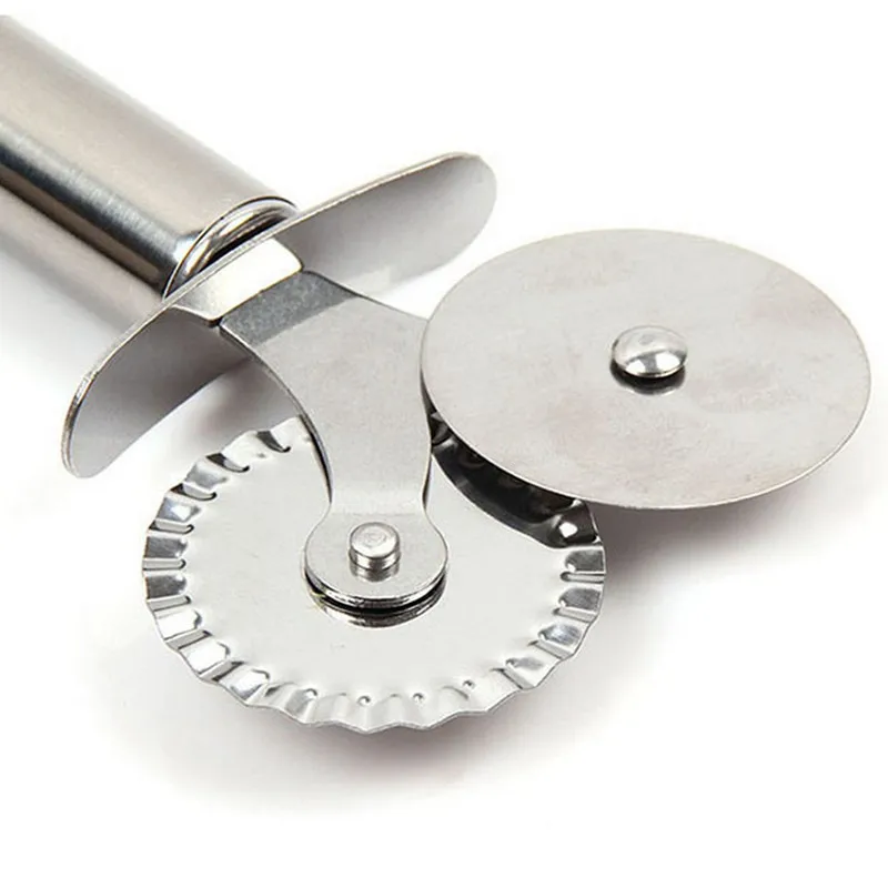 

1Pc Double Heads Pizza Cutter Stainless Steel Pizza Knife Roller Dough Crimper Round Hob Wheel Cake Bread Slicer Tool