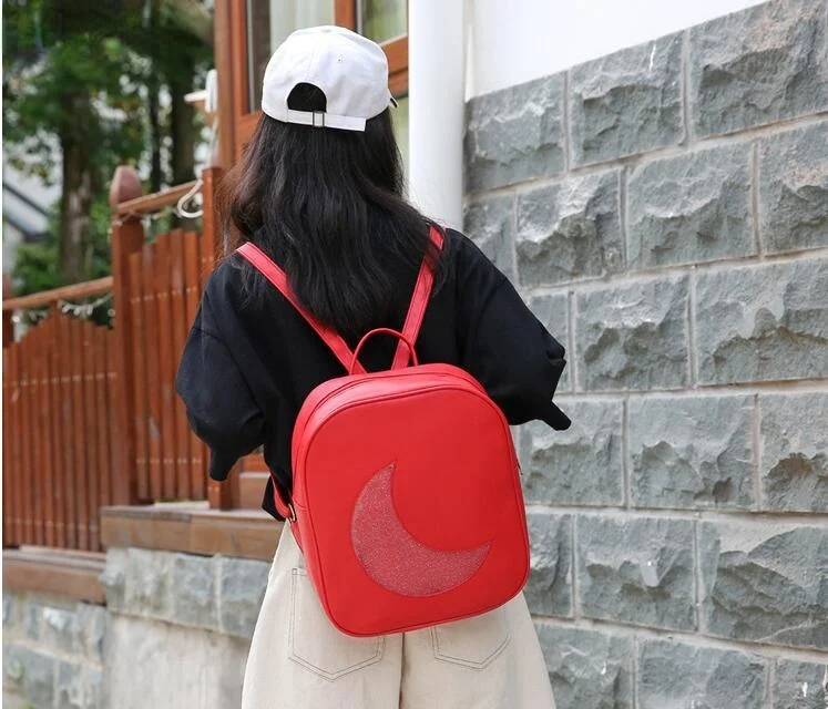 

Women Backpack Moon Pattern Student School Bag Backpack Candy Color Lovely Bag Sweet Cute Girls Gift
