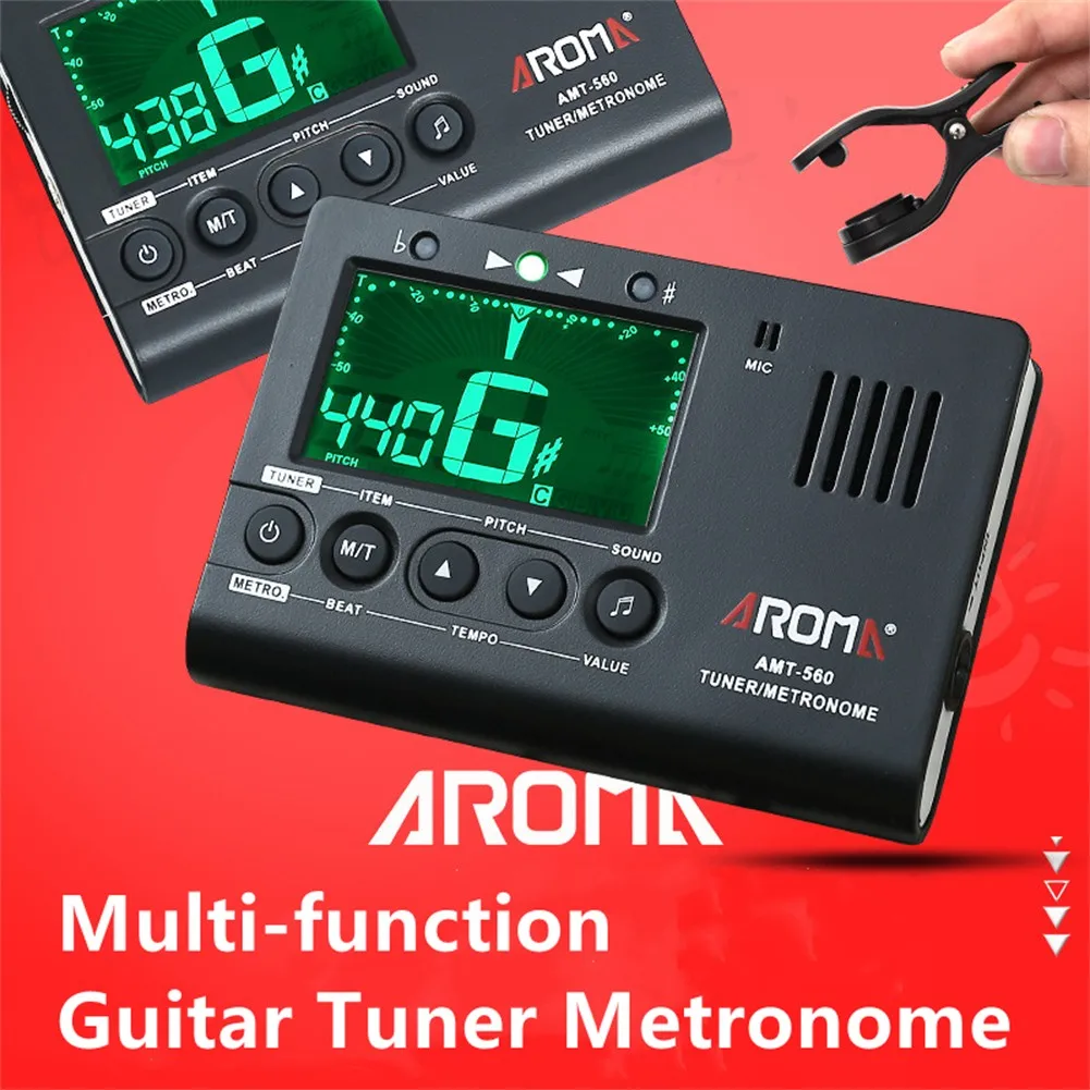 

Aroma AMT-560 Universal Electric Guitar Tuner Digital Metronome Built-In Mic Pickup Small Exquisite Bass Chronmatic Ukulele