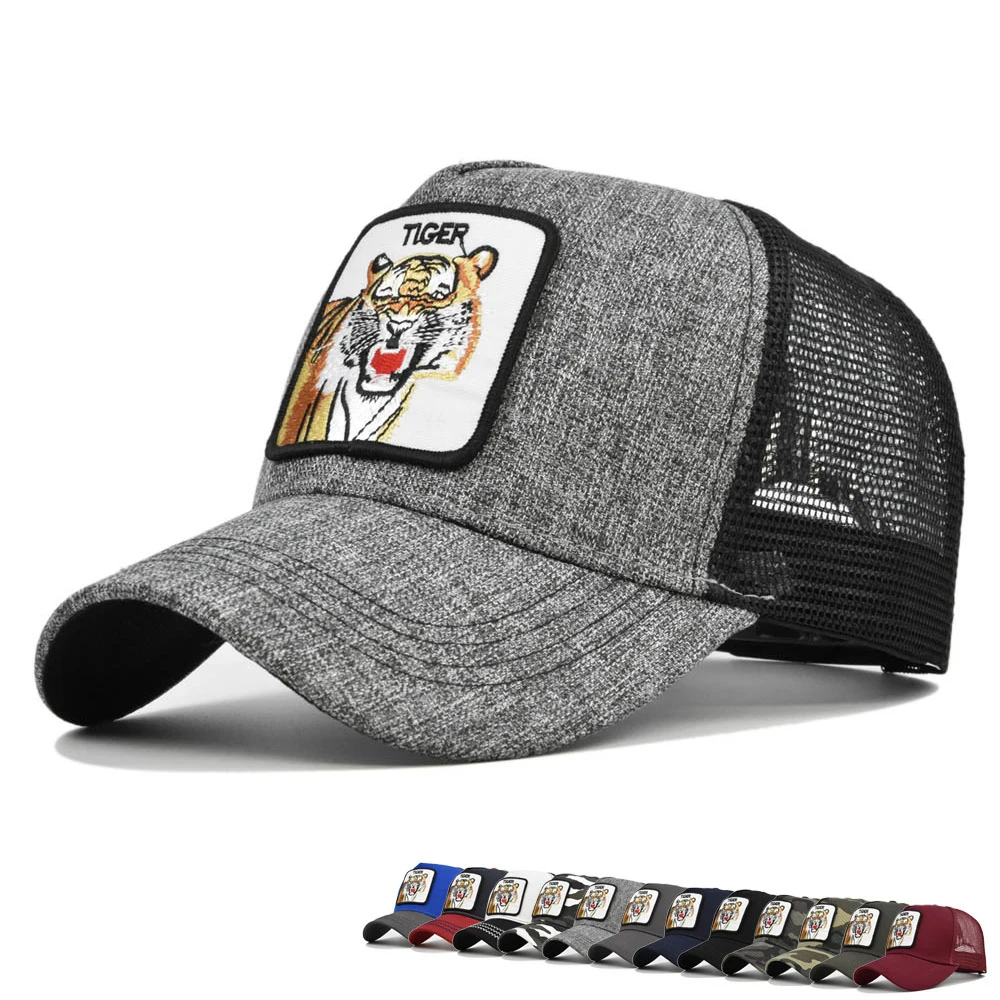 

Unisex Snapback Summer Hat Mesh Baseball Caps Men Women Hip Hop Dad Breathable Embroidery Animal Tiger Sun Visor Gorras Bone
