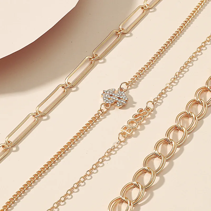 

4-piece Set Multilayer Anklet Personality Metal Geometry Jewelry Accessories