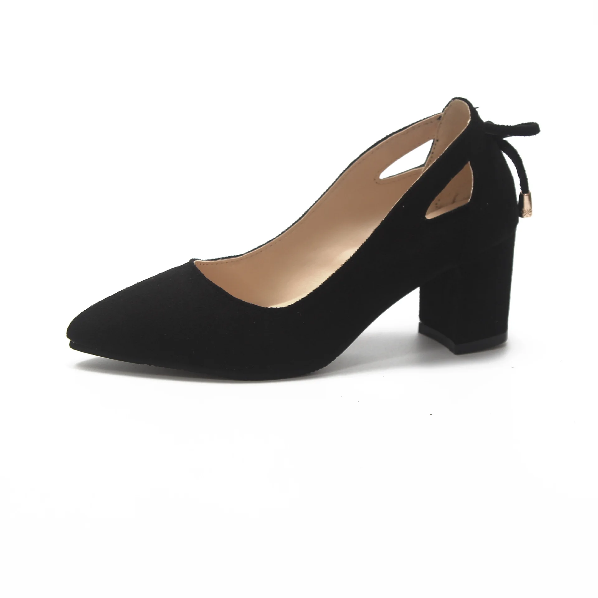 

2020 New Spring Autumn Women Shoes Woman Pumps Pointed Toe Solid Flock Thick High Heels Bow Knot Office Causal Shoes Plus Size