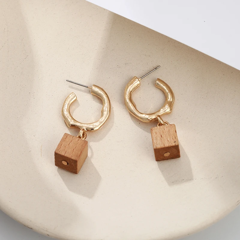 Новинка 2019 корейские массивные квадратные деревянные серьги геометрические