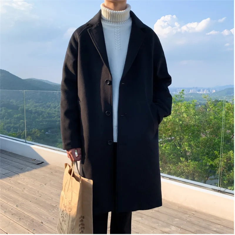 

Men's cotton jacket 2021 autumn and winter new woolen warm long trench coat youth personality fashion trend men's clothing