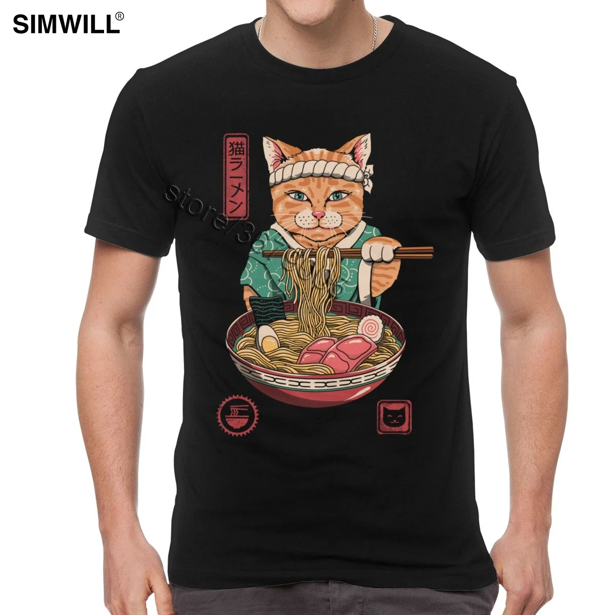 Мужская забавная японская футболка Neko Ramen в стиле хип-хоп с кошачьим котом