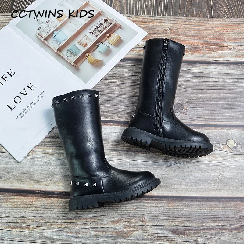 Autumn Black CCTWINS/детская обувь; коллекция года; зимние детские брендовые ботинки; детская теплая обувь из искусственной кожи; модные сапоги до колена для девочек; HB073 - Цвет: Autumn Black