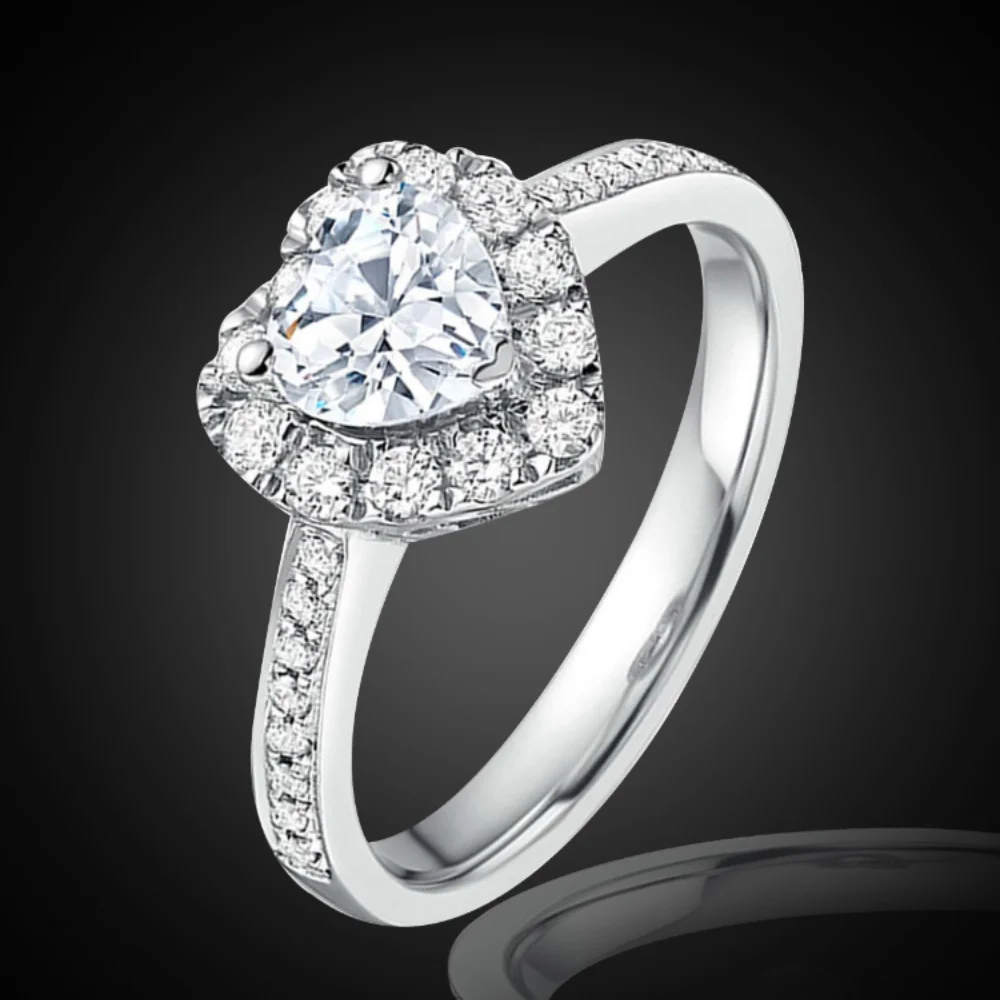 

New Fashion Silver Color Pink Crystal Heart Wedding Rings for Women Luxury Elegant Zircon Engagement Rings Party Jewelry Gifts